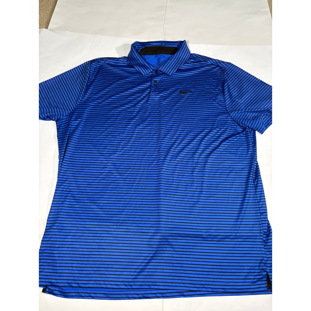 Nike Dri-FIT Polo Shirt Mens XXL Blue Black Striped Golf Performance Swoosh